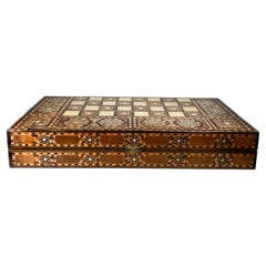 Moroccan Backgammon Game Board Chess Box Intricate Wood Marquetry MOP Mosaic
