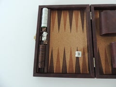 Vintage Backgammon Game in Brown Faux Leather carrying Case