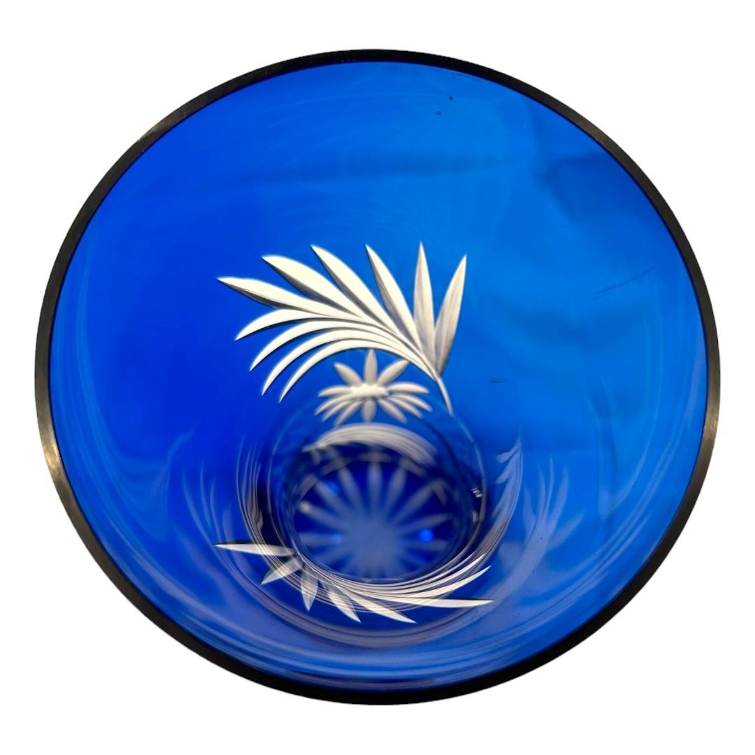 Bohemian Vintage Badash Cobalt Blue Cut-to-Clear Crystal Fluted Vase ~ USSR For Sale