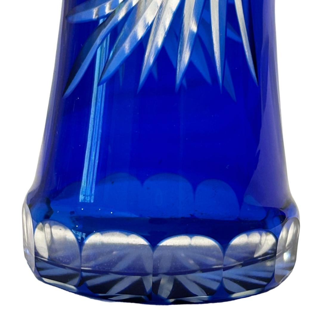 Hand-Crafted Vintage Badash Cobalt Blue Cut-to-Clear Crystal Fluted Vase ~ USSR For Sale