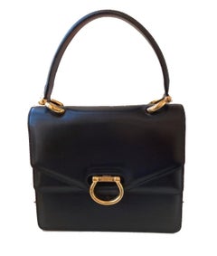 Vintage bag Celine Black Leather and gold tone Circa 1990