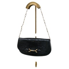 Retro Bag in Black Leather and Gold Metal