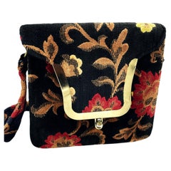 Sac vintage en chenille noire, rouge et beige de Garay  les années 1950 aux Etats-Unis