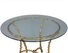 Vintage Bagues Faux Bamboo French Gilt Round Brass Table
