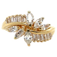 Vintage Baguette and Marquise 1.62tcw Diamond and Gold Cluster Ring