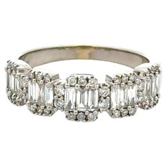 Vintage Baguette and RBC Diamond Gold Cluster Band Ring Estate Fine Jewelry