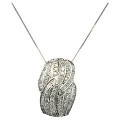 Vintage Baguette and RBC Diamond Gold Cluster Pendant Necklace