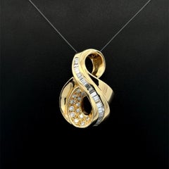 Vintage Baguette and RBC Diamond Gold Omega Enhancer Slide Pendant