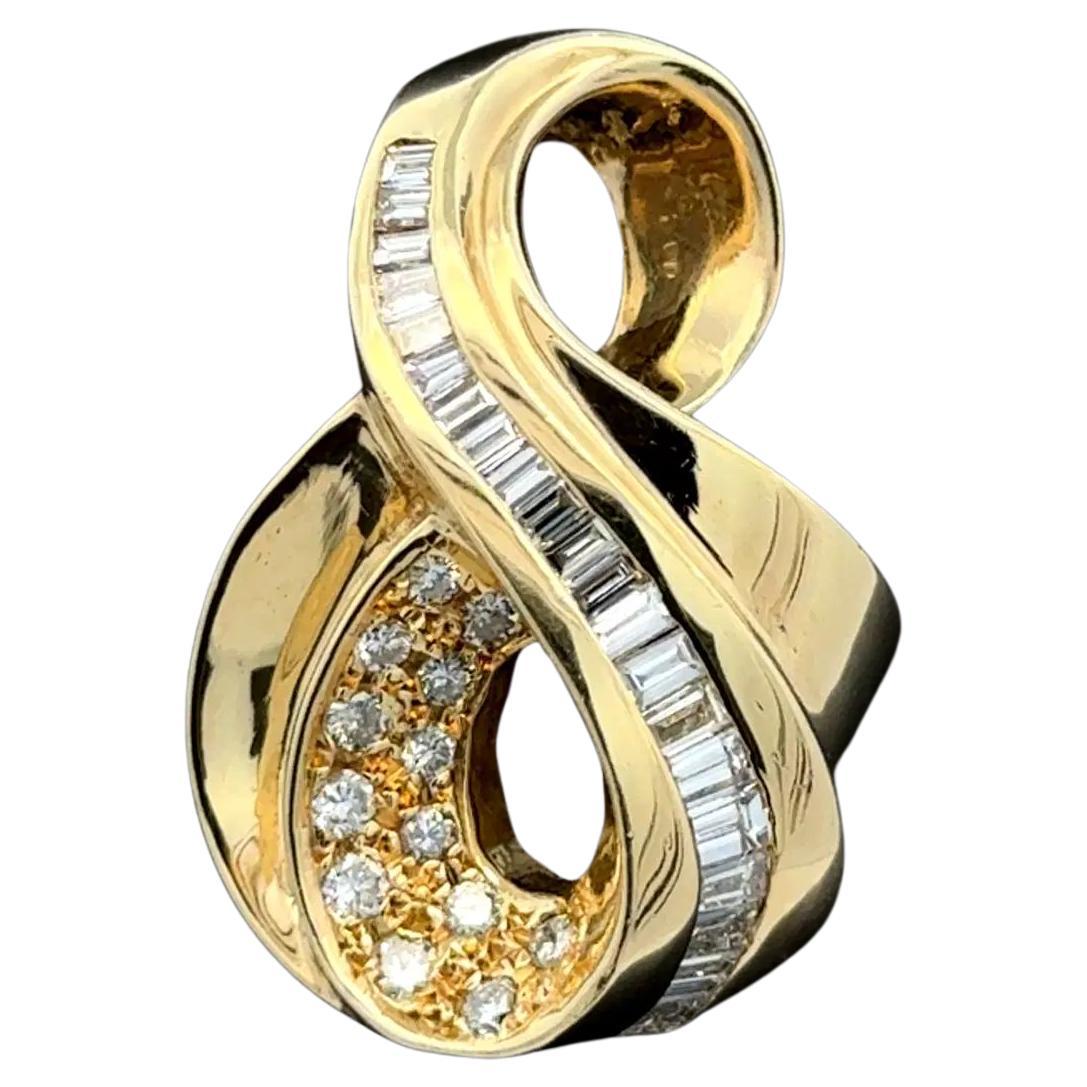 Vintage Baguette and RBC Diamond Gold Omega Enhancer Slide Pendant For Sale