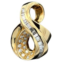 Vintage Baguette and RBC Diamond Gold Omega Enhancer Slide Pendant