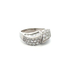 Vintage Baguette and RBC Diamond Platinum Bypass Band Ring