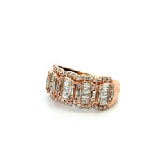 Vintage Baguette and Round Brilliant Cut Diamond Gold Mosaic Cluster Band Ring
