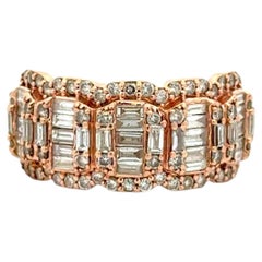 Vintage Baguette and Round Brilliant Cut Diamond Gold Mosaic Cluster Band Ring