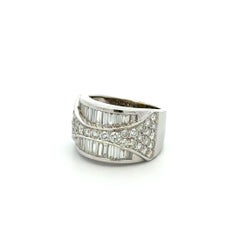 Vintage Baguette and Round Diamond 13.5mm Fancy Band Gold Ring