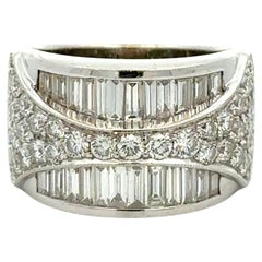 Vintage Baguette and Round Diamond 13.5mm Fancy Band Gold Ring