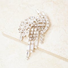 Vintage Baguette Crystal & Rhinestone Dangle Statement Brooch by Kramer, 1950S