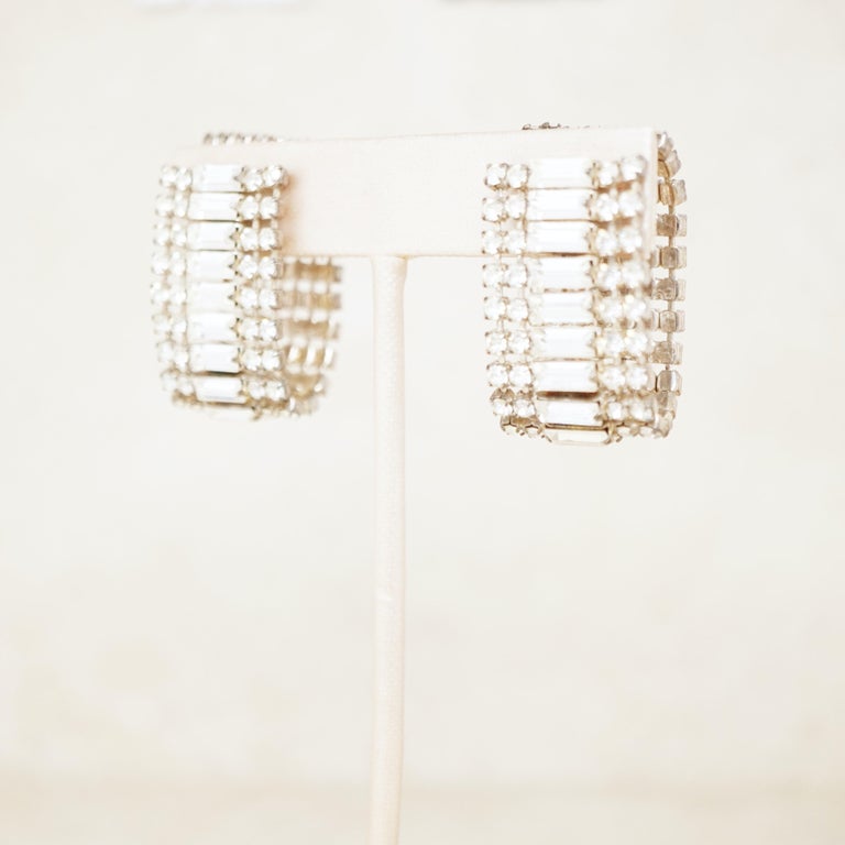 Vintage Massive French Couture Textured Rhinestone Creole Hoop Earrings For  Sale at 1stDibs