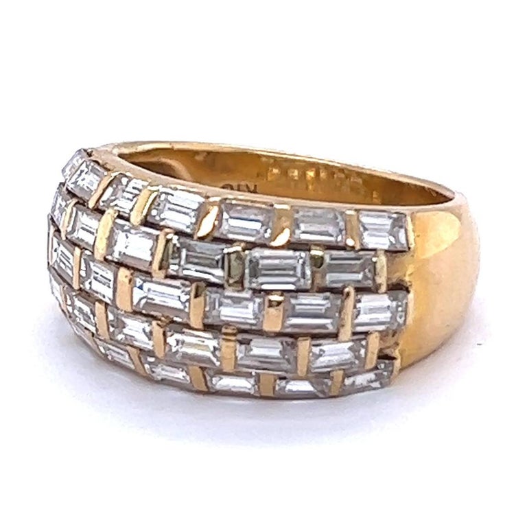 Vintage Baguette Cut Diamond 18 Karat Gold Dome Ring For Sale 1