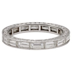 Bracelet éternel vintage en platine avec diamant taille baguette