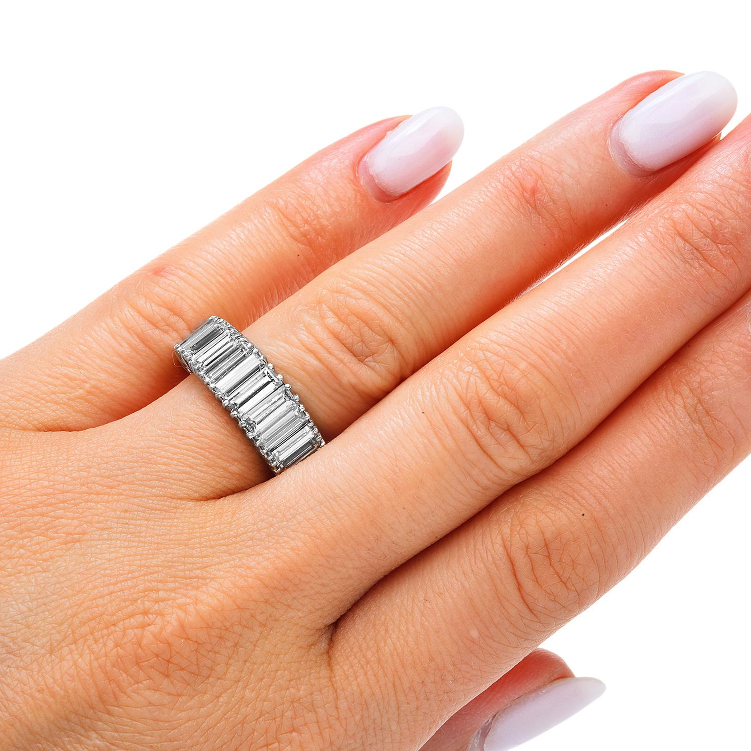 Vintage Baguette Cut Diamond Platinum Graduated Eternity Wedding Band Ring 1