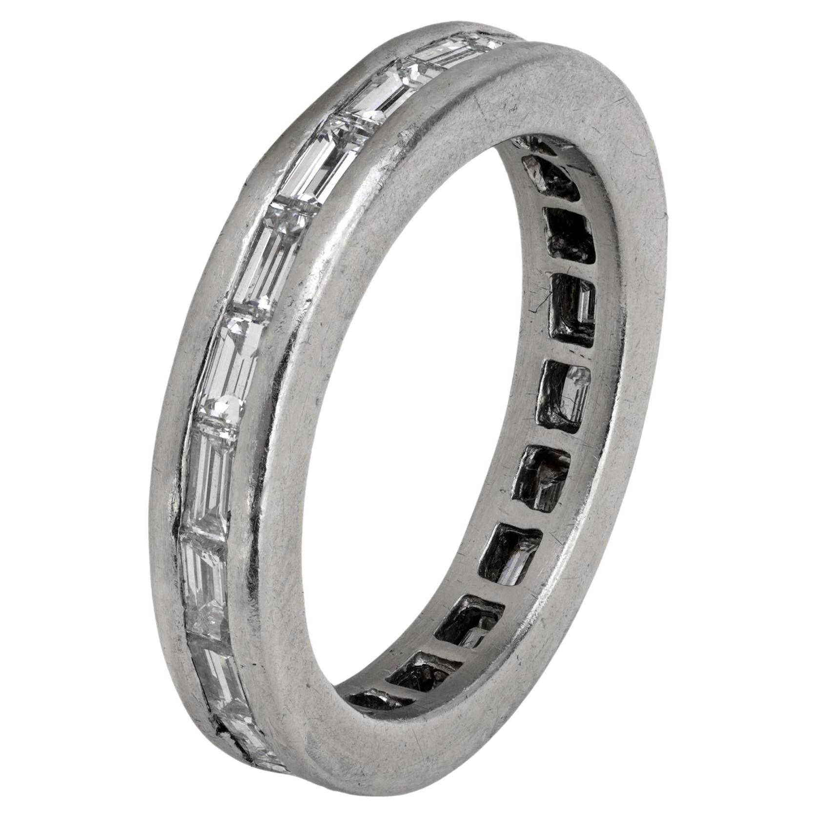 Vintage baguette cut diamond platinum wedding band