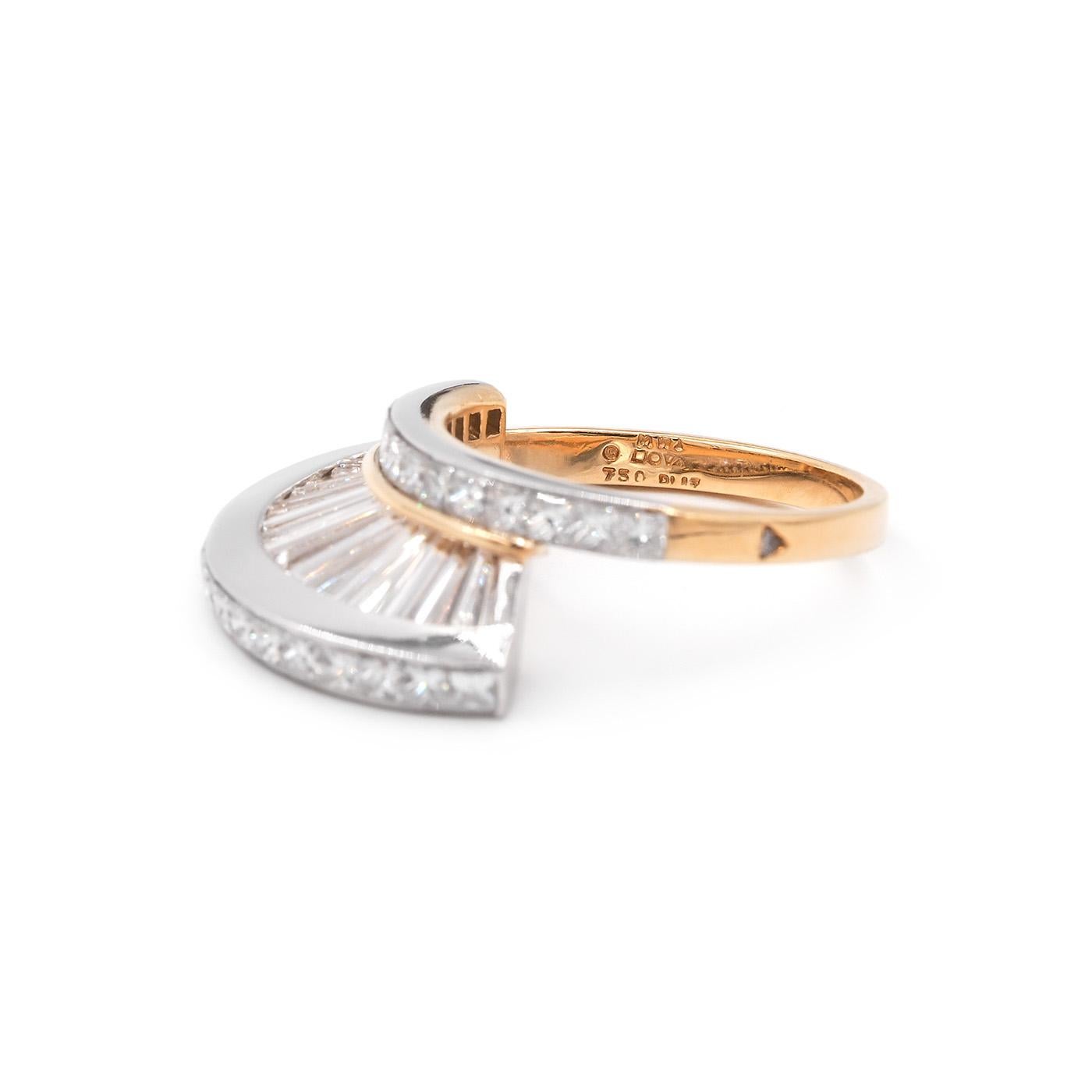 Vintage-Ring 'Fan' mit Diamant im Baguetteschliff und Diamant im Prinzessinnenschliff von MWI Eloquence, Set im Angebot 6