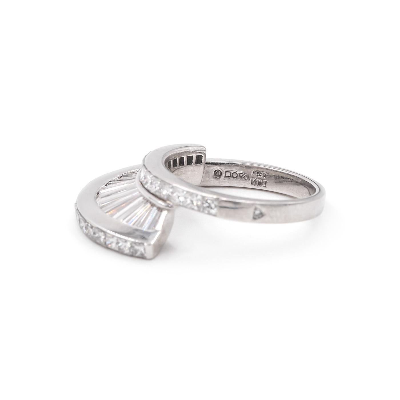 Modern Vintage Baguette Cut & Princess Cut Diamond 'Fan' Ring Set by MWI Eloquence For Sale