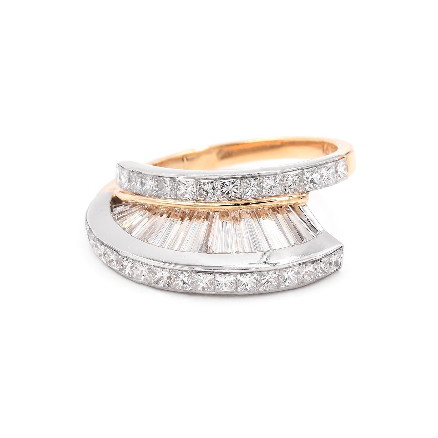 Vintage-Ring 'Fan' mit Diamant im Baguetteschliff und Diamant im Prinzessinnenschliff von MWI Eloquence, Set im Angebot 2