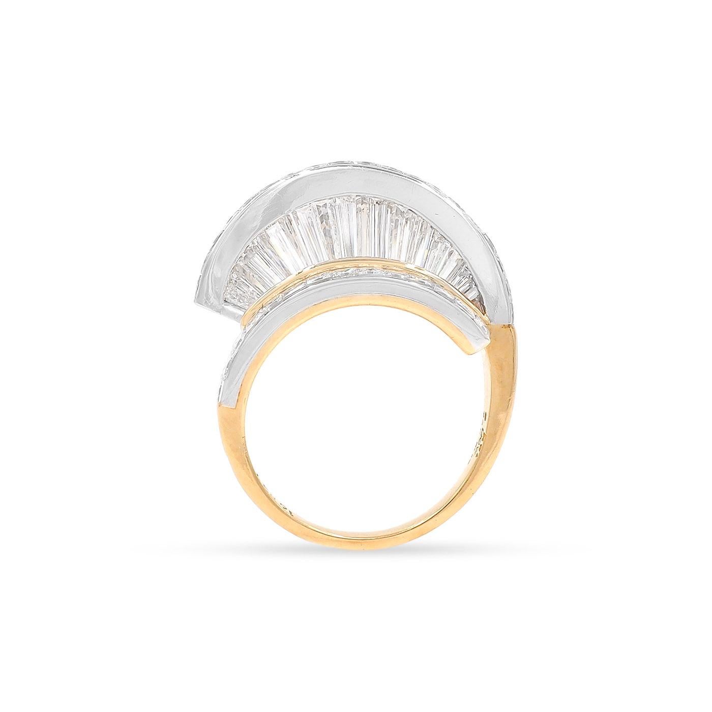 Vintage-Ring 'Fan' mit Diamant im Baguetteschliff und Diamant im Prinzessinnenschliff von MWI Eloquence, Set im Angebot 3
