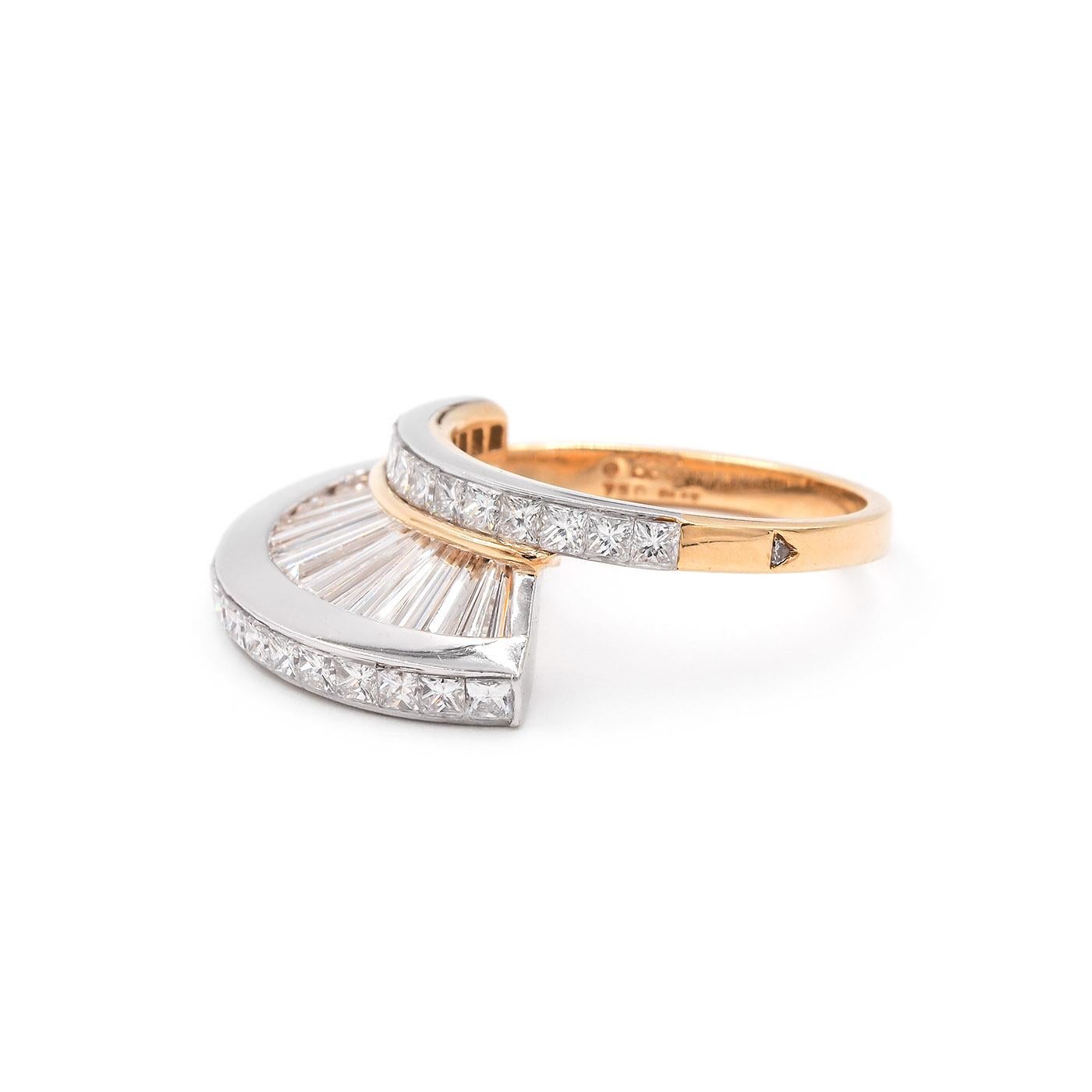 Vintage-Ring 'Fan' mit Diamant im Baguetteschliff und Diamant im Prinzessinnenschliff von MWI Eloquence, Set im Angebot 4