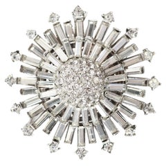 Vintage Baguette Diamante Triple Layer Round Brooch Circa 1960s