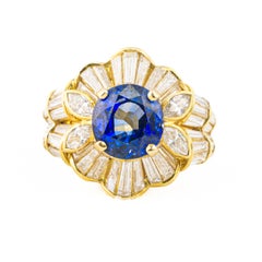Vintage Baguette Diamond and Sapphire Ring