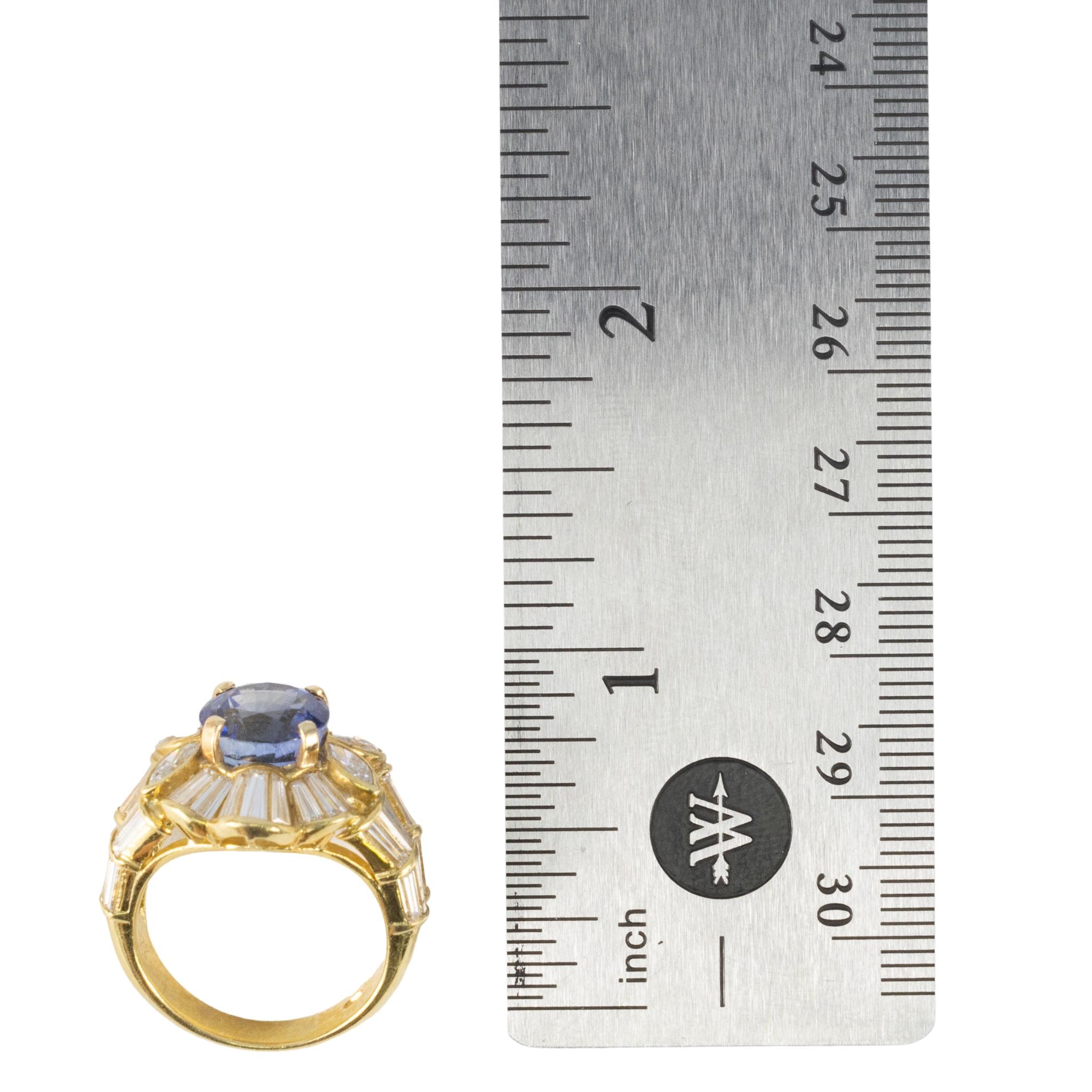Baguette Cut Vintage Baguette Diamond and Sapphire Ring For Sale