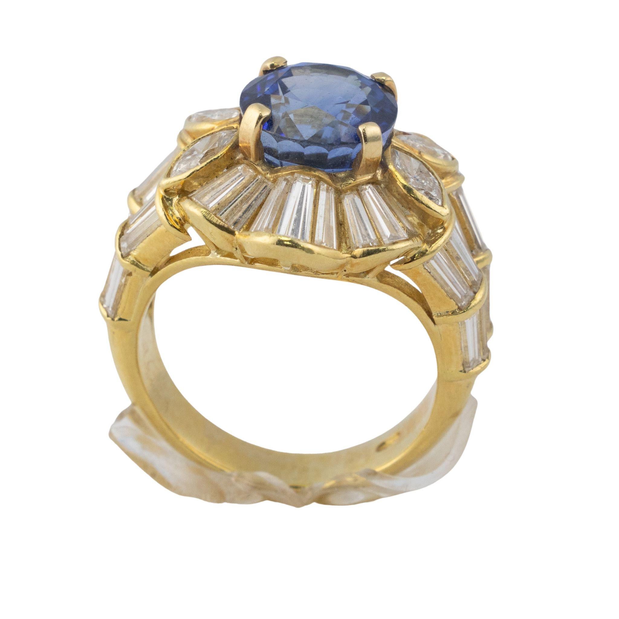 Vintage Baguette Diamond and Sapphire Ring In Excellent Condition For Sale In New York, NY