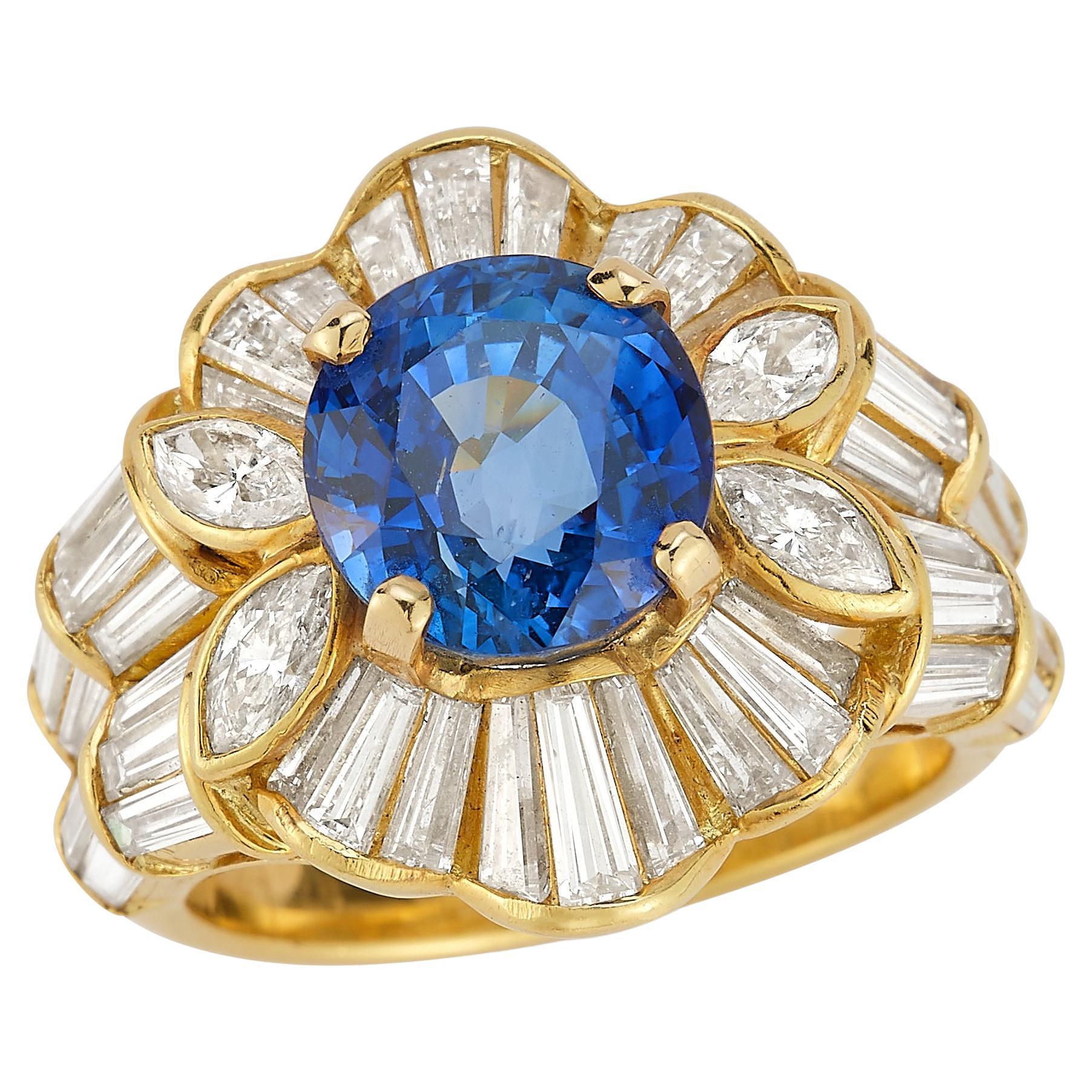 Vintage Baguette Diamond and Sapphire Ring