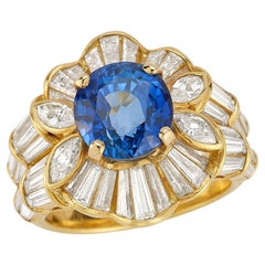 Vintage Baguette Diamond and Sapphire Ring