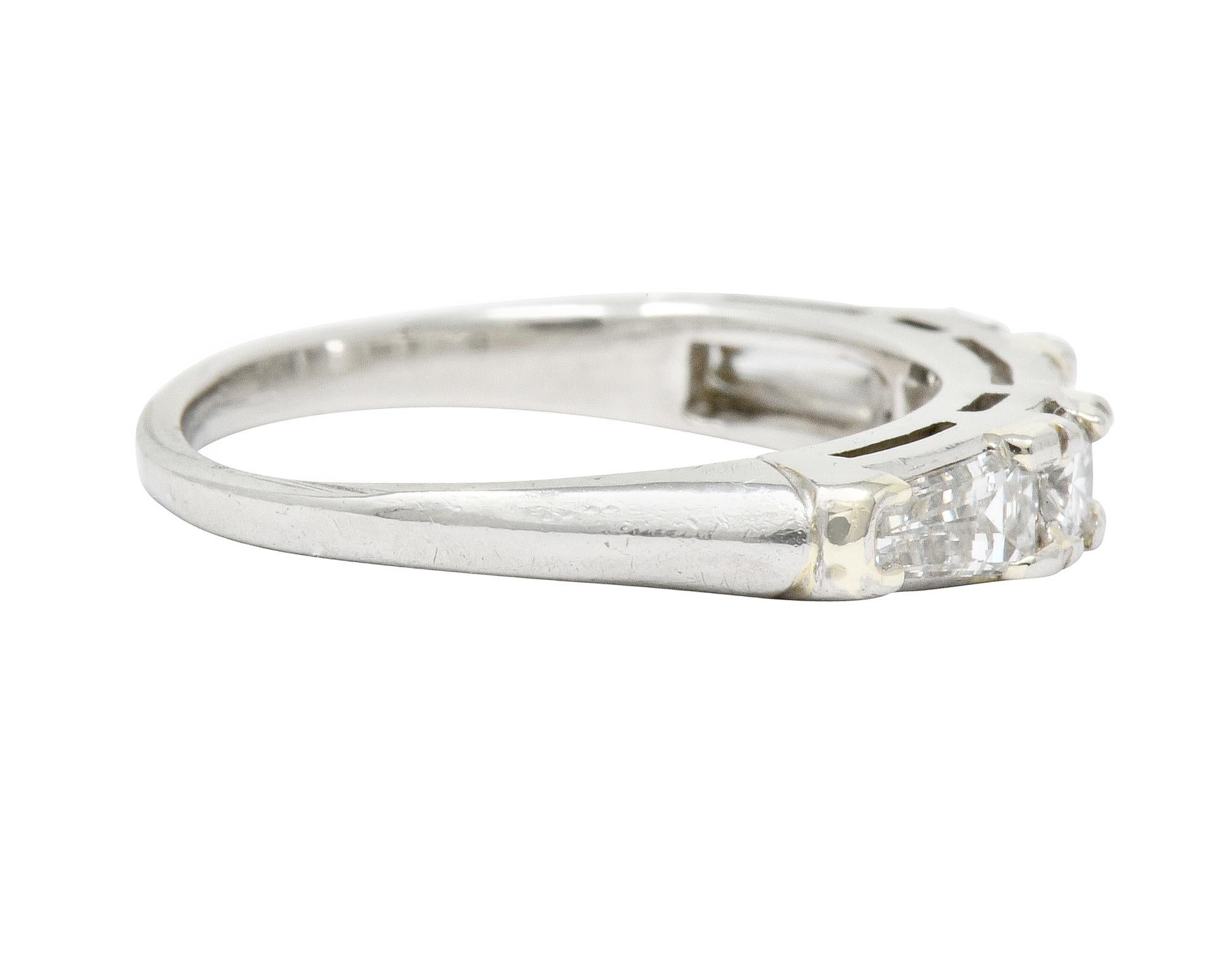 Contemporary Vintage Baguette Diamond Platinum Anniversary Stacking Band Ring