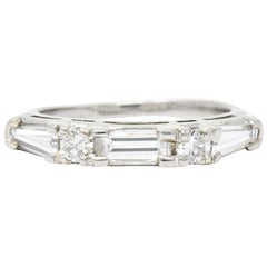 Vintage Baguette Diamond Platinum Anniversary Stacking Band Ring