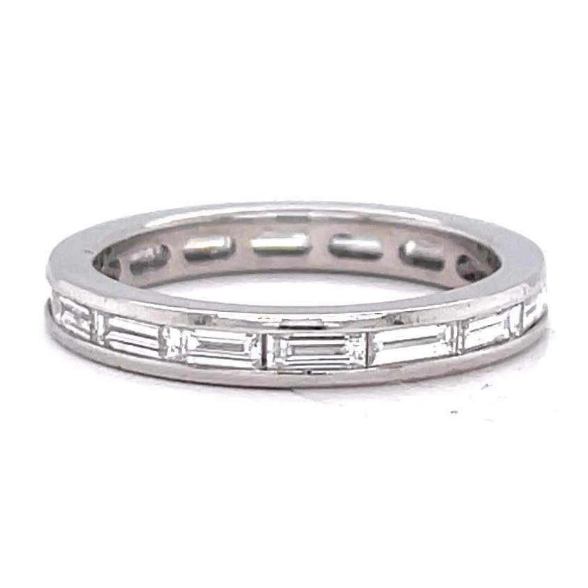 Vintage Baguette Diamond Platinum Eternity Ring In Excellent Condition In Beverly Hills, CA