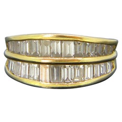 Vintage Baguette Diamonds Double Band Ring, 18kt Yellow Gold