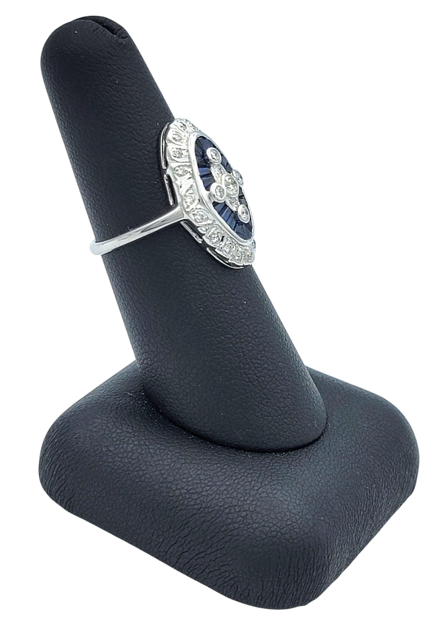 Vintage Baguette Sapphire and Round Diamond Navette Ring in 18 Karat White Gold For Sale 3