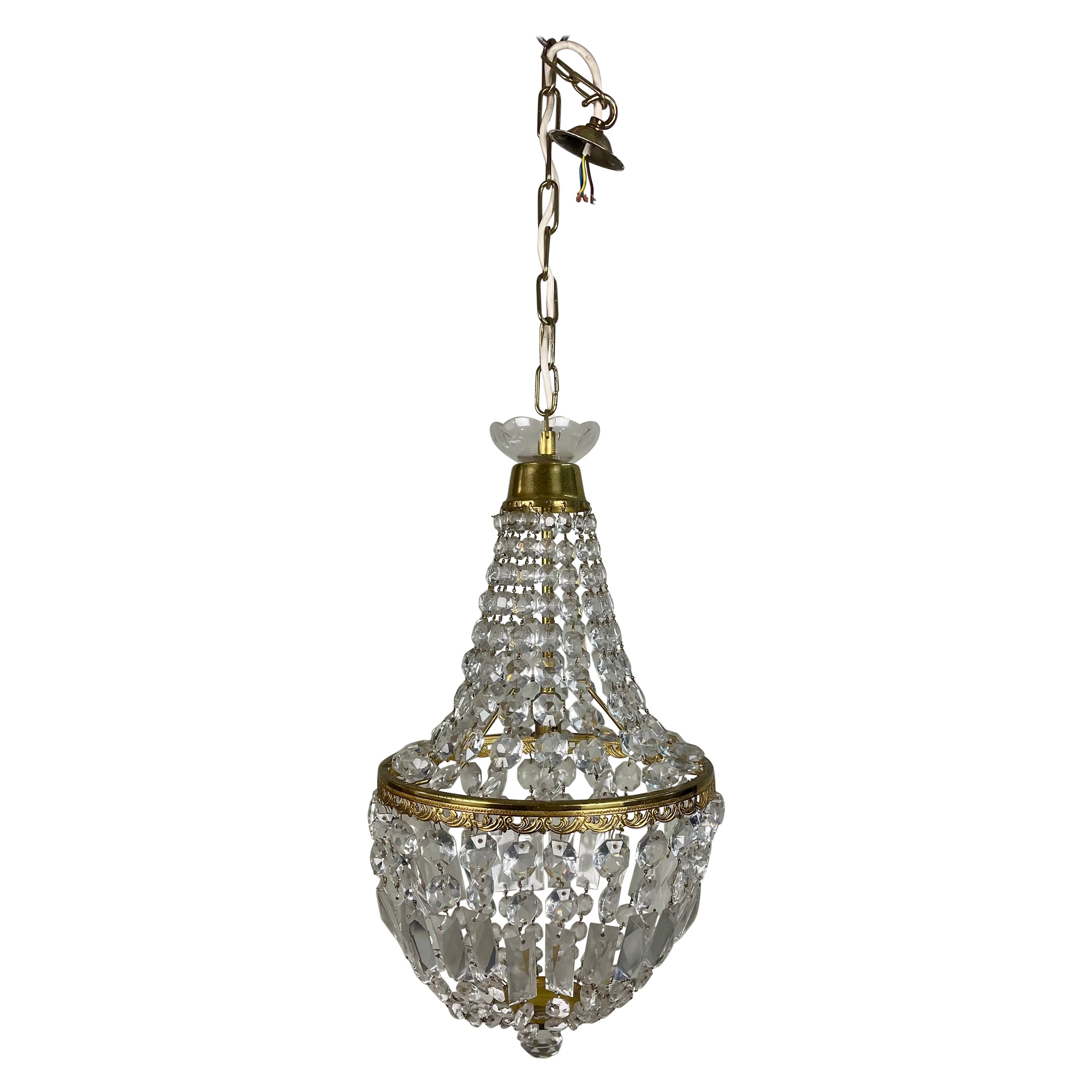 Vintage Baguette-Style Crystal Pendant Chandelier For Sale