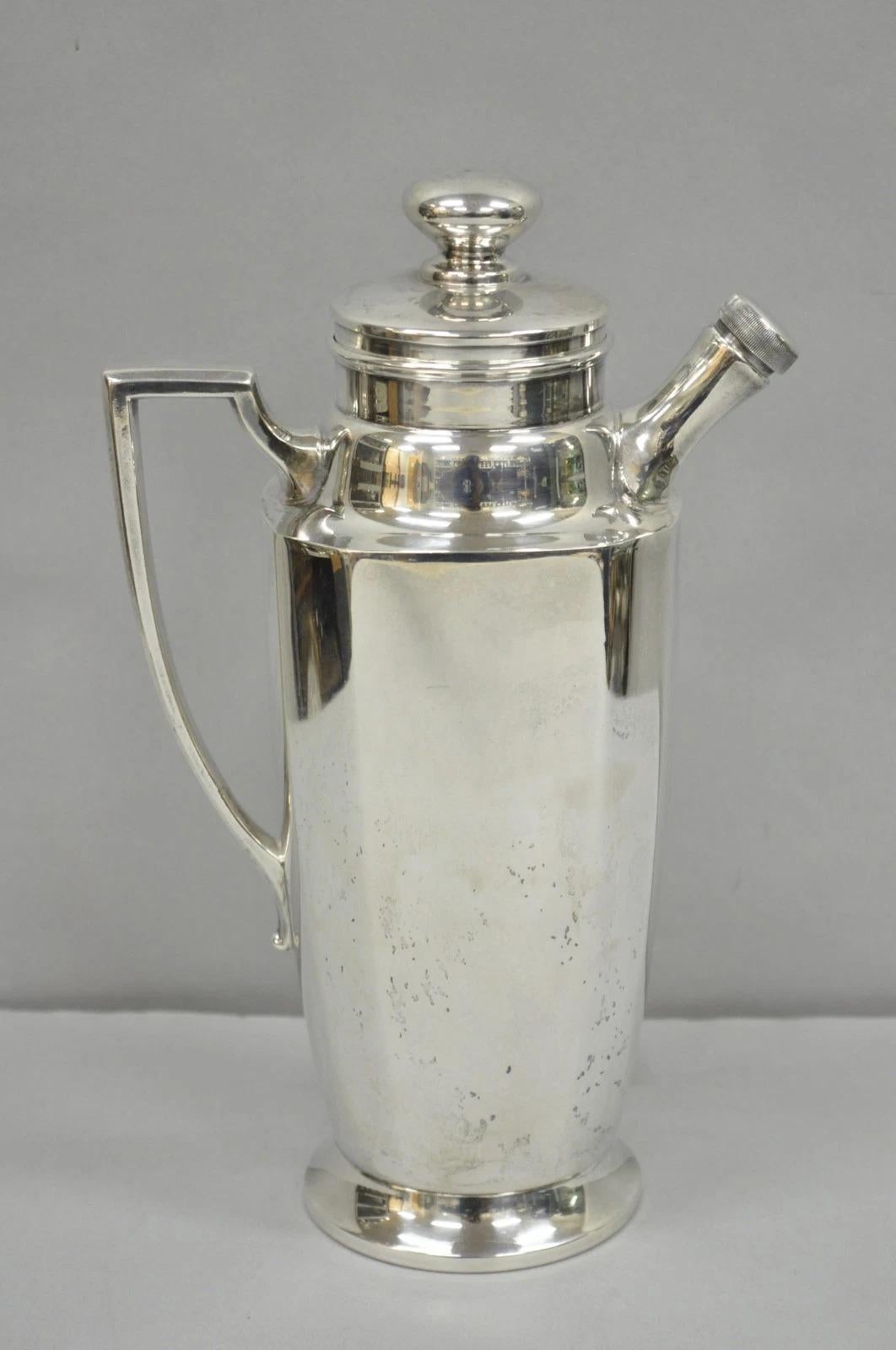 Vintage Bailey Banks & Biddle Art Deco Silver Plated Martini Cocktail Shaker. Circa Mid 20th Century. Measurements: 12