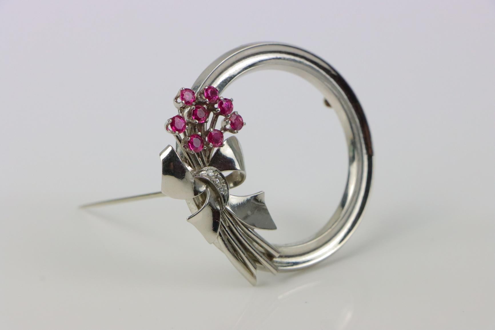 Women's Vintage Bailey Banks & Biddle Ruby Platinum Diamond Brooch