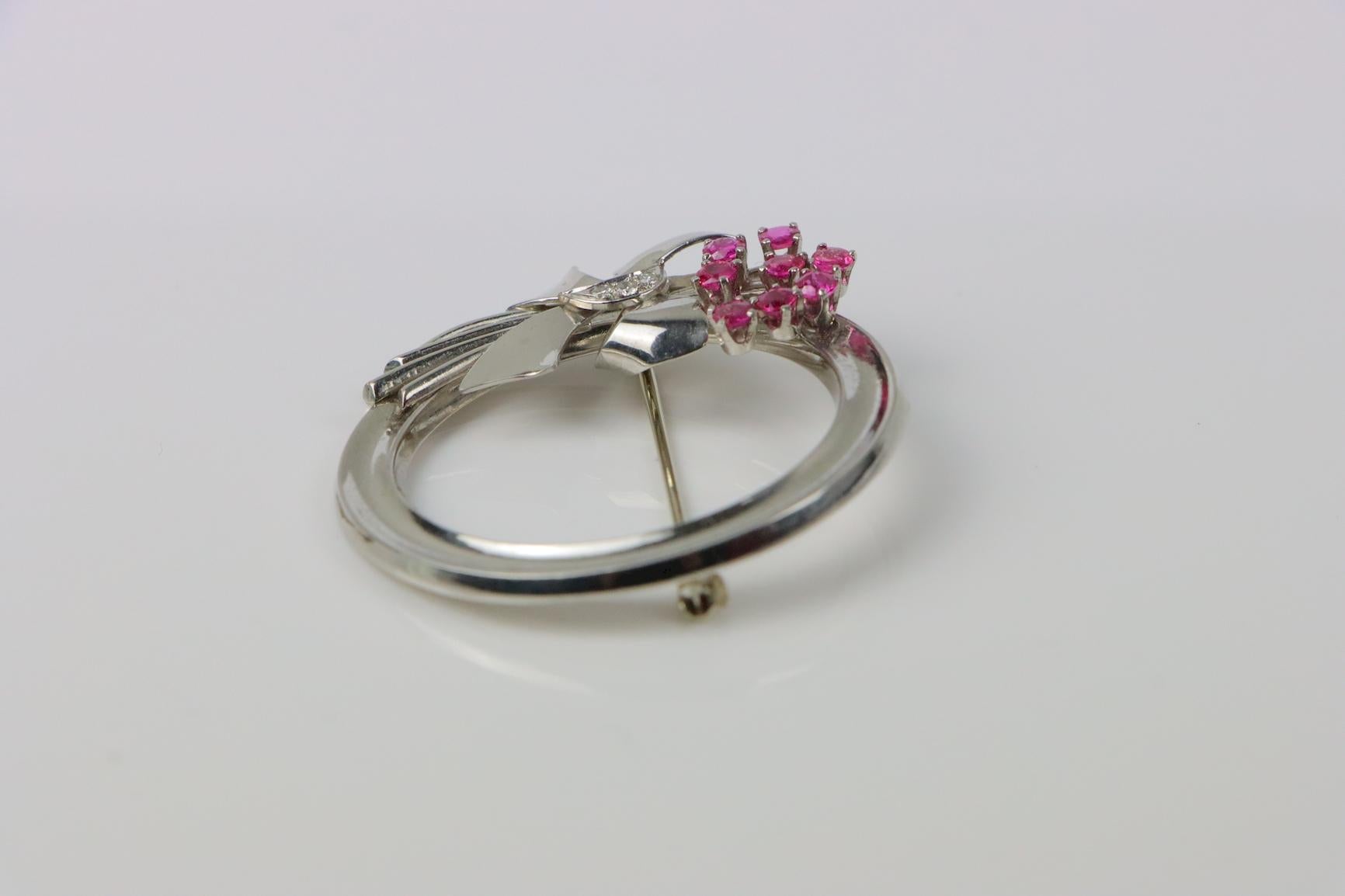 Vintage Bailey Banks & Biddle Ruby Platinum Diamond Brooch 3