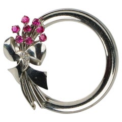 Vintage Bailey Banks & Biddle Ruby Platinum Diamond Brooch