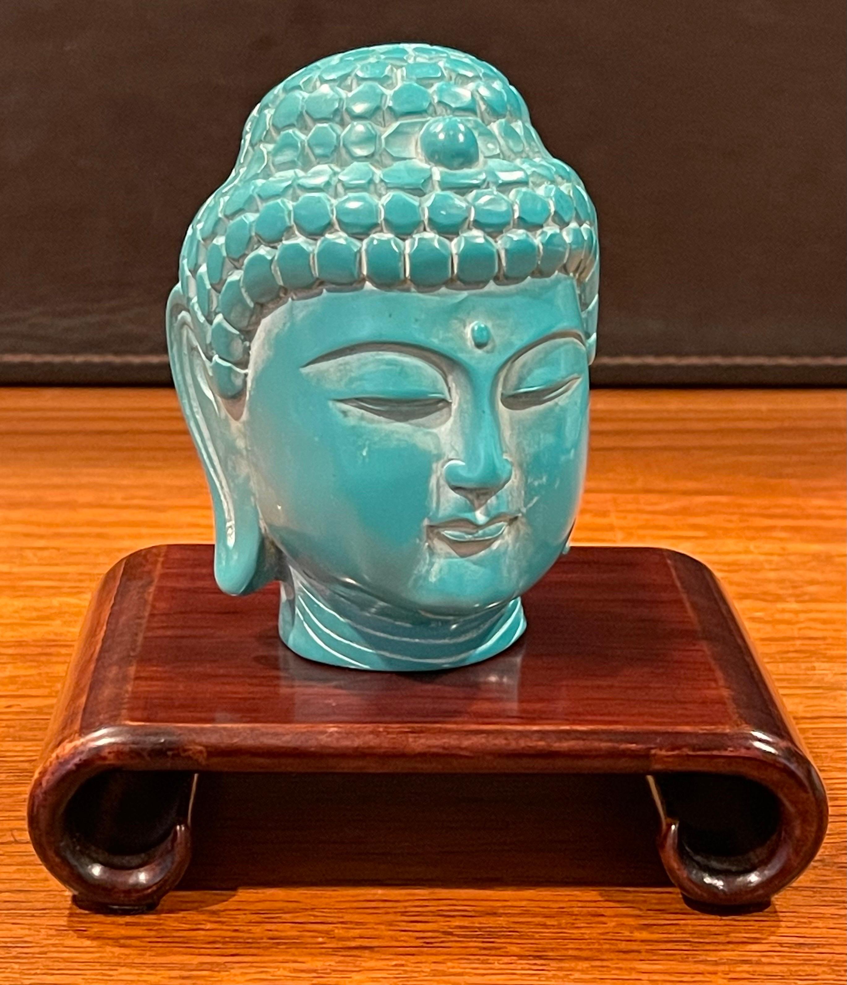 Tête de Bouddha vintage en bakélite sur socle en bois de rose en vente 5