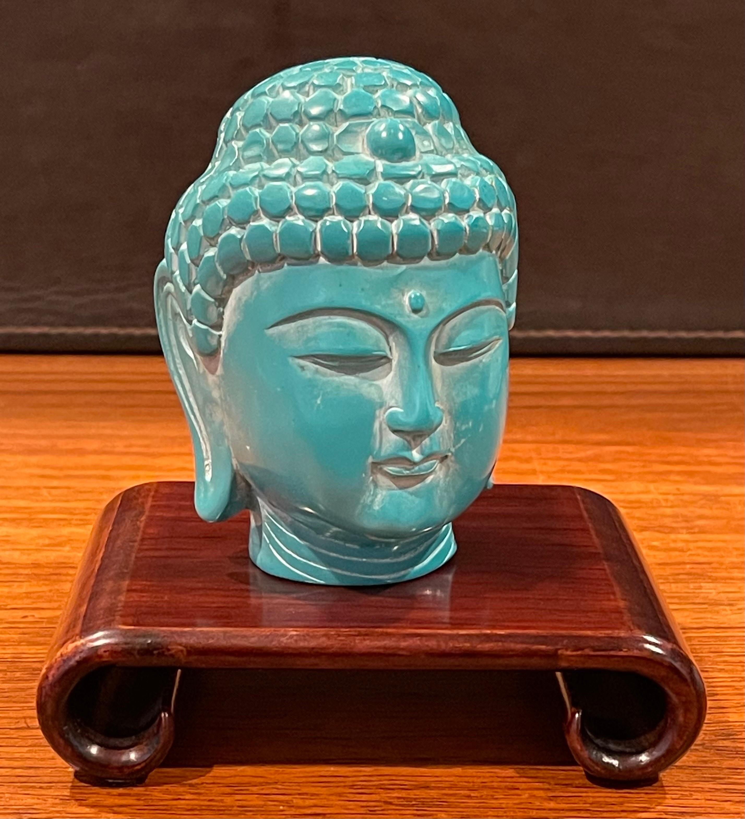 Mid-Century Modern Vintage Bakelite Buddha Head on Rosewood Stand For Sale