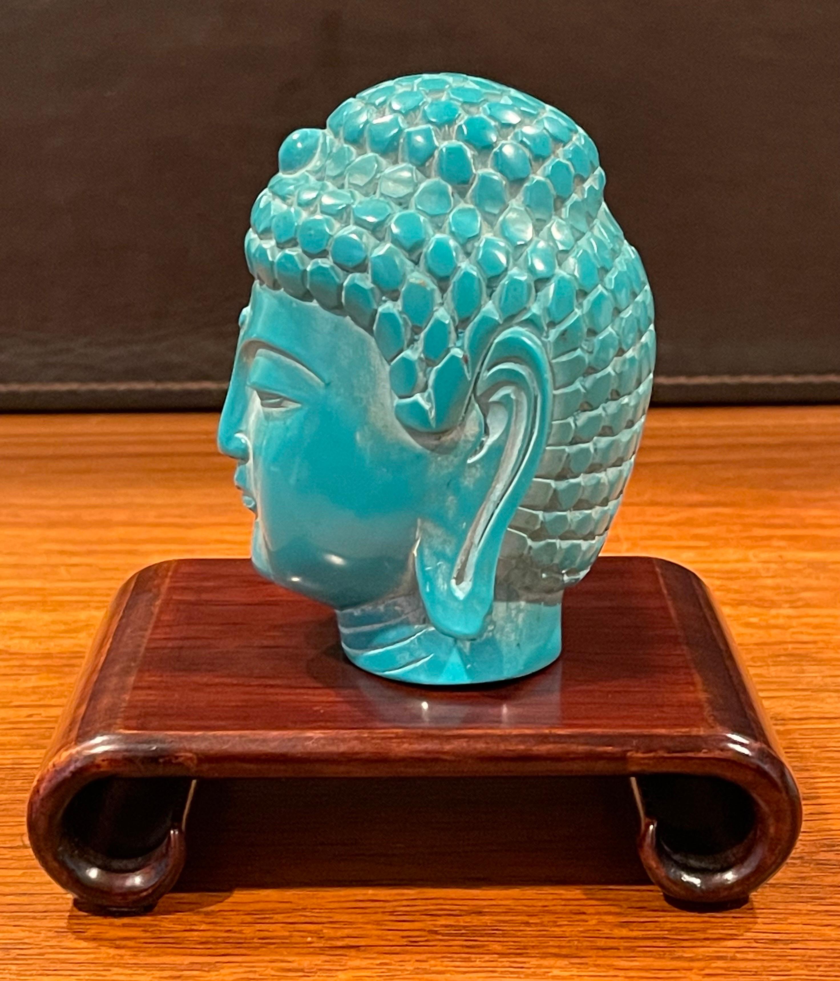 Cast Vintage Bakelite Buddha Head on Rosewood Stand For Sale