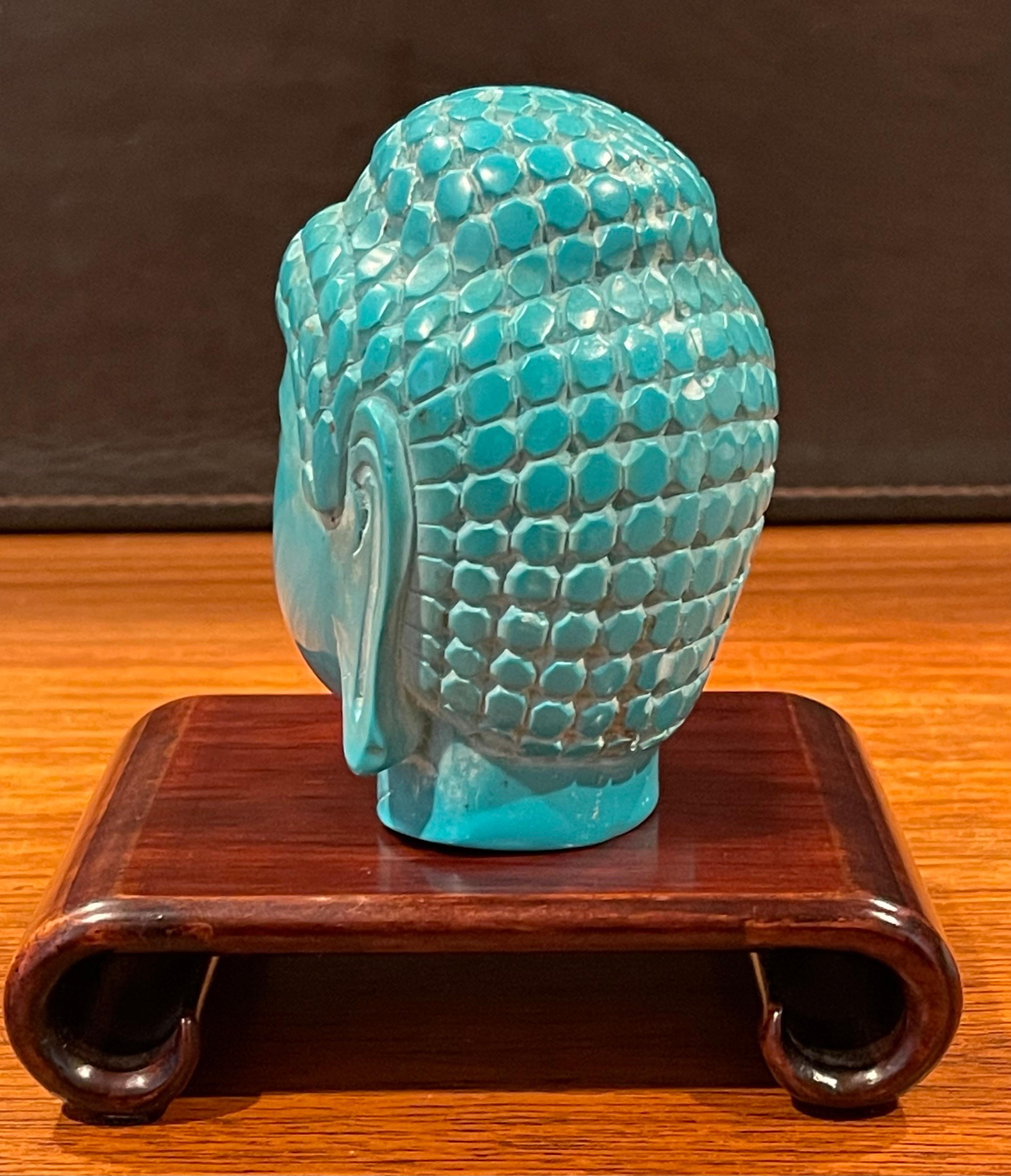 Vintage Bakelite Buddha Head on Rosewood Stand In Good Condition For Sale In San Diego, CA